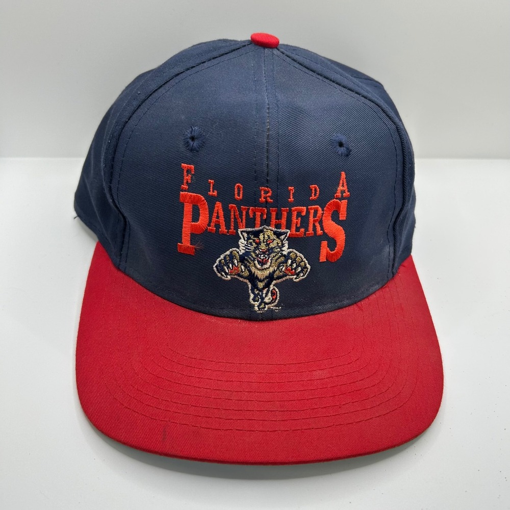 Vintage Florida Panthers NHL AJD Snapback Hat Navy Red Two Tone 90s Cap